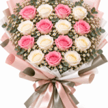 15 Pink and White Rose Bouquet