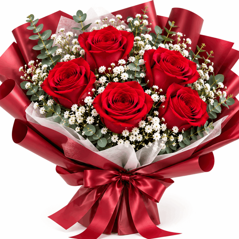 5 red rose bouqet