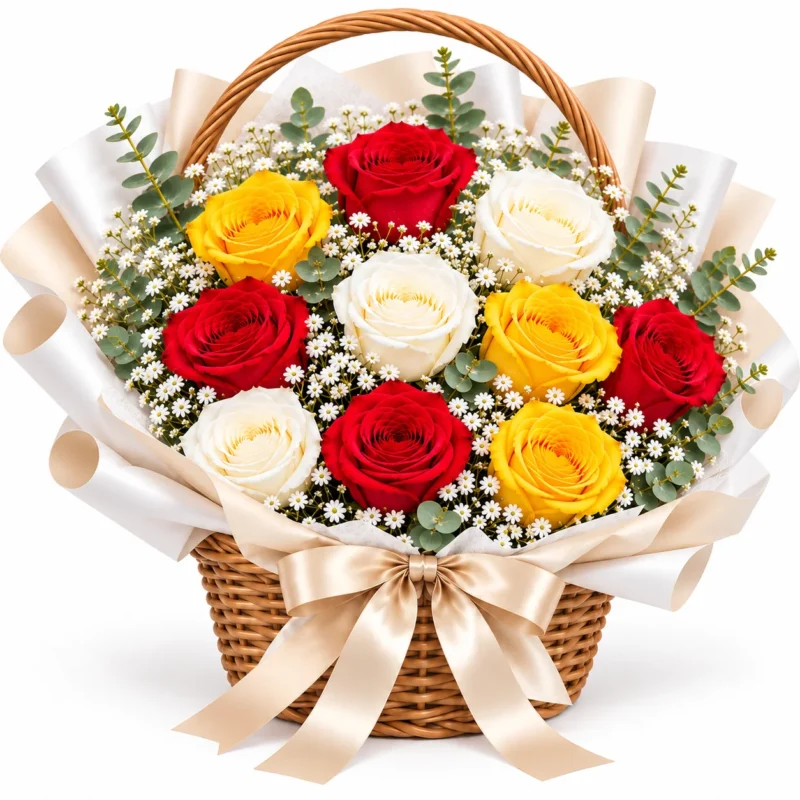 10 Mixed Rose Basket 10 Mixed Rose Basket