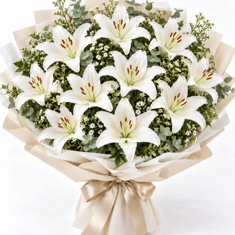 10 White Lily Bouquet