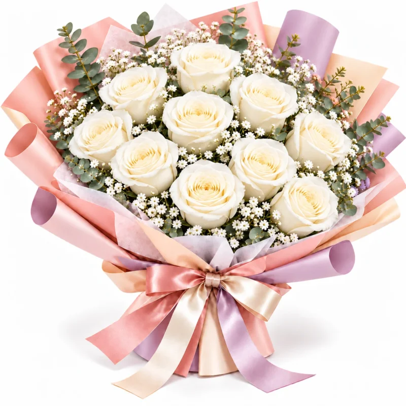 10 White Rose Bouquet