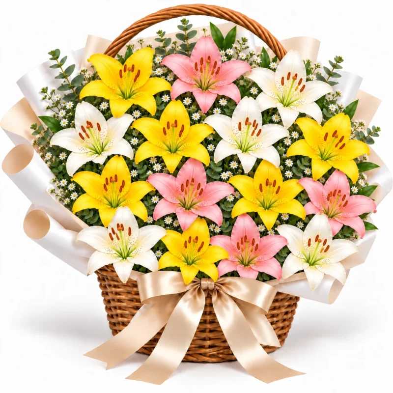 15 Mixed Lily Basket 15 Mixed Lily Basket