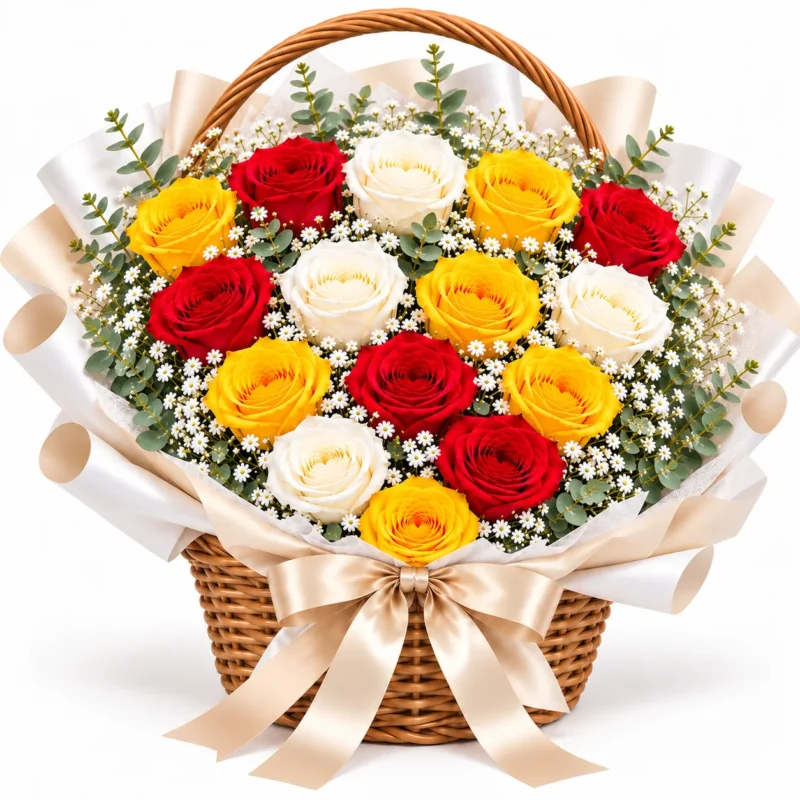 15 Mixed Rose Basket 15 Mixed Rose Basket