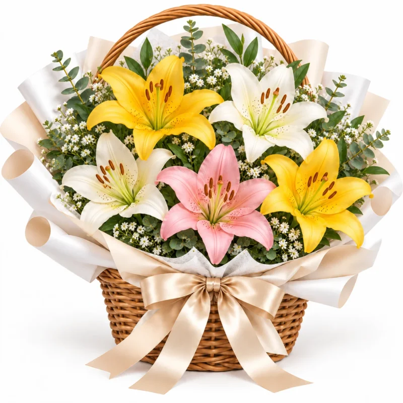 5 Mixed Lily Basket 5 Mixed Lily Basket