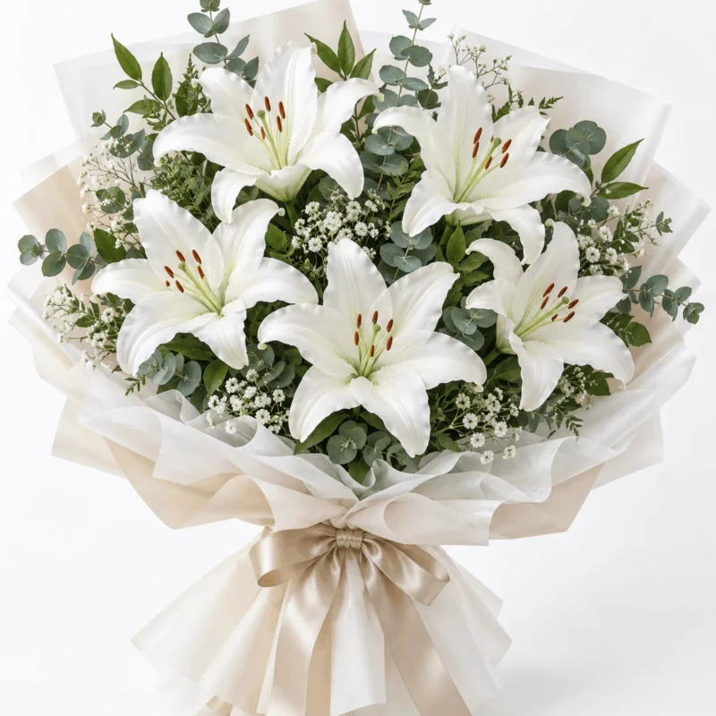 5 White Lily Bouquet
