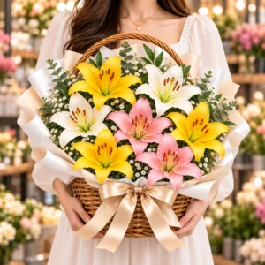 7 Mixed Lily Basket w model