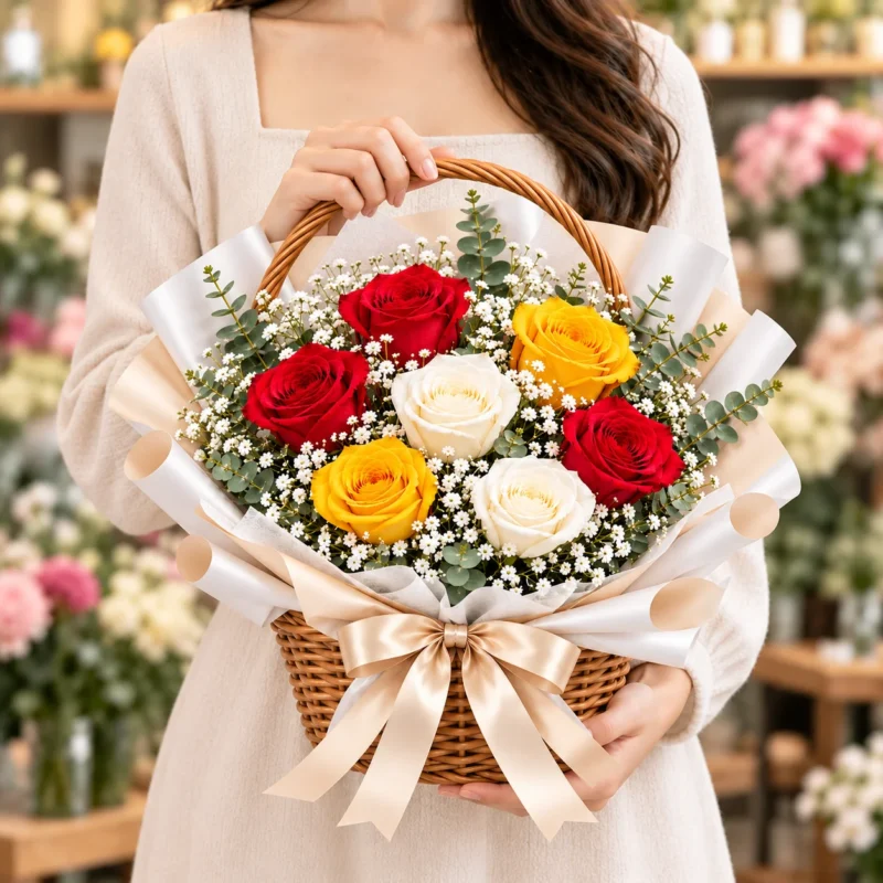 7 Mixed Rose Basket w model 7 Mixed Rose Basket w model