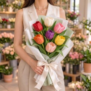 7 Mixed Tulip Bouquet w model