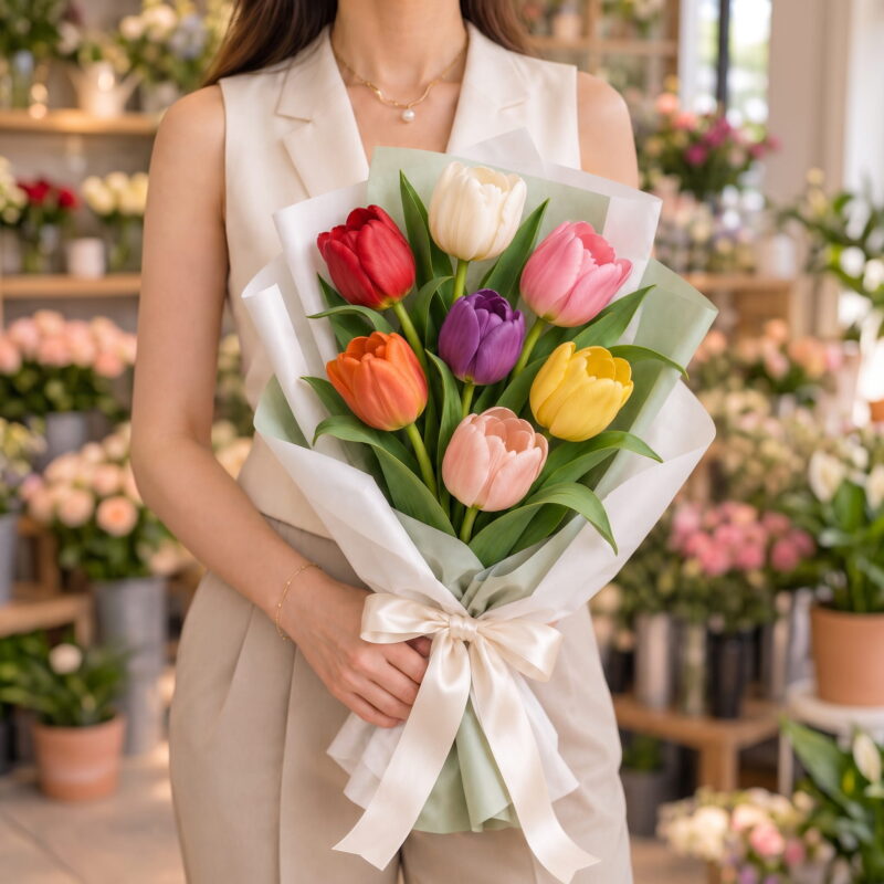 7 Mixed Tulip Bouquet w model 7 Mixed Tulip Bouquet w model