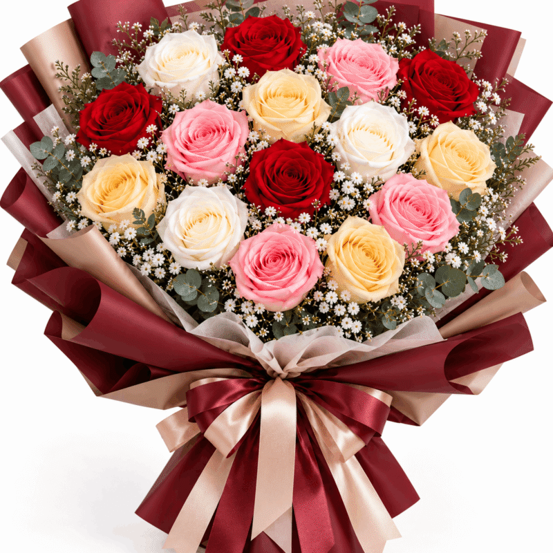 Every Shade of Love – Mixed Rose Bouquet 15