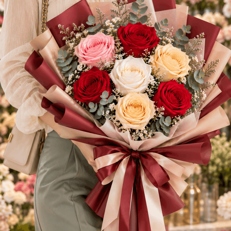 Every Shade of Love – Mixed Rose Bouquet 7 w model