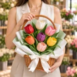 Mixed tulip basket with model